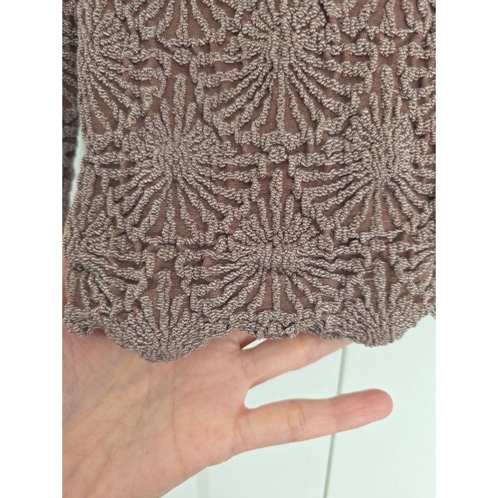 AURA Brown Mauve Textured Knit Crew Neck‎ Long Sleeve Scalloped Hem Sweater LG - Picture 7 of 9